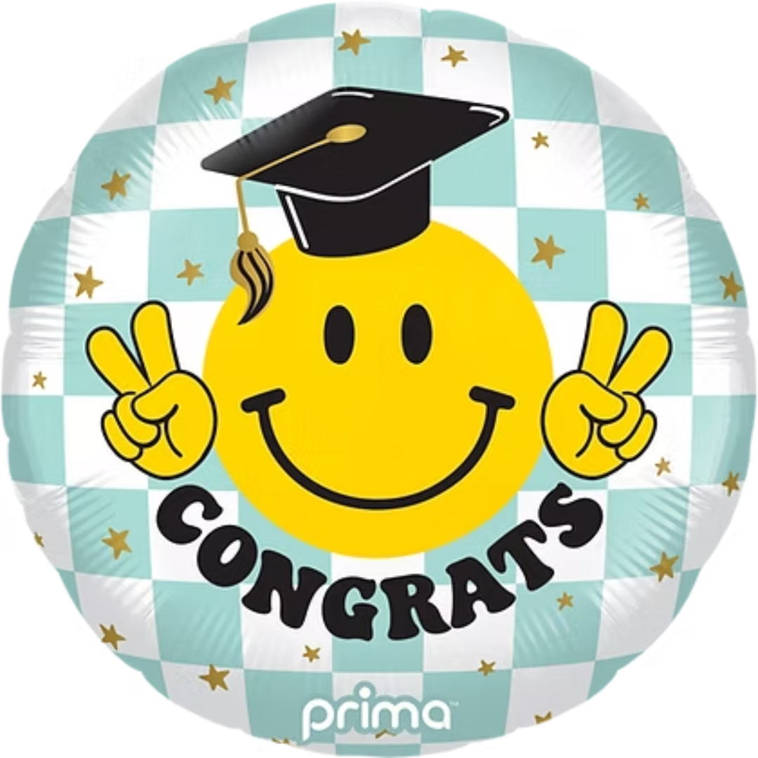 Prima Congrats Smile Face Grad Checker Round
