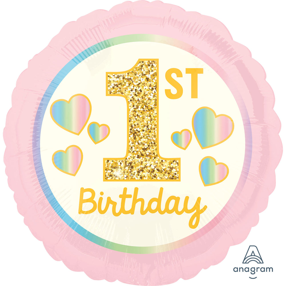 Anagram 1st Birthday Girl Pink & Gold Standard Foil