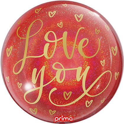 Prima Love You Gold Hearts Red Glitter Sphere