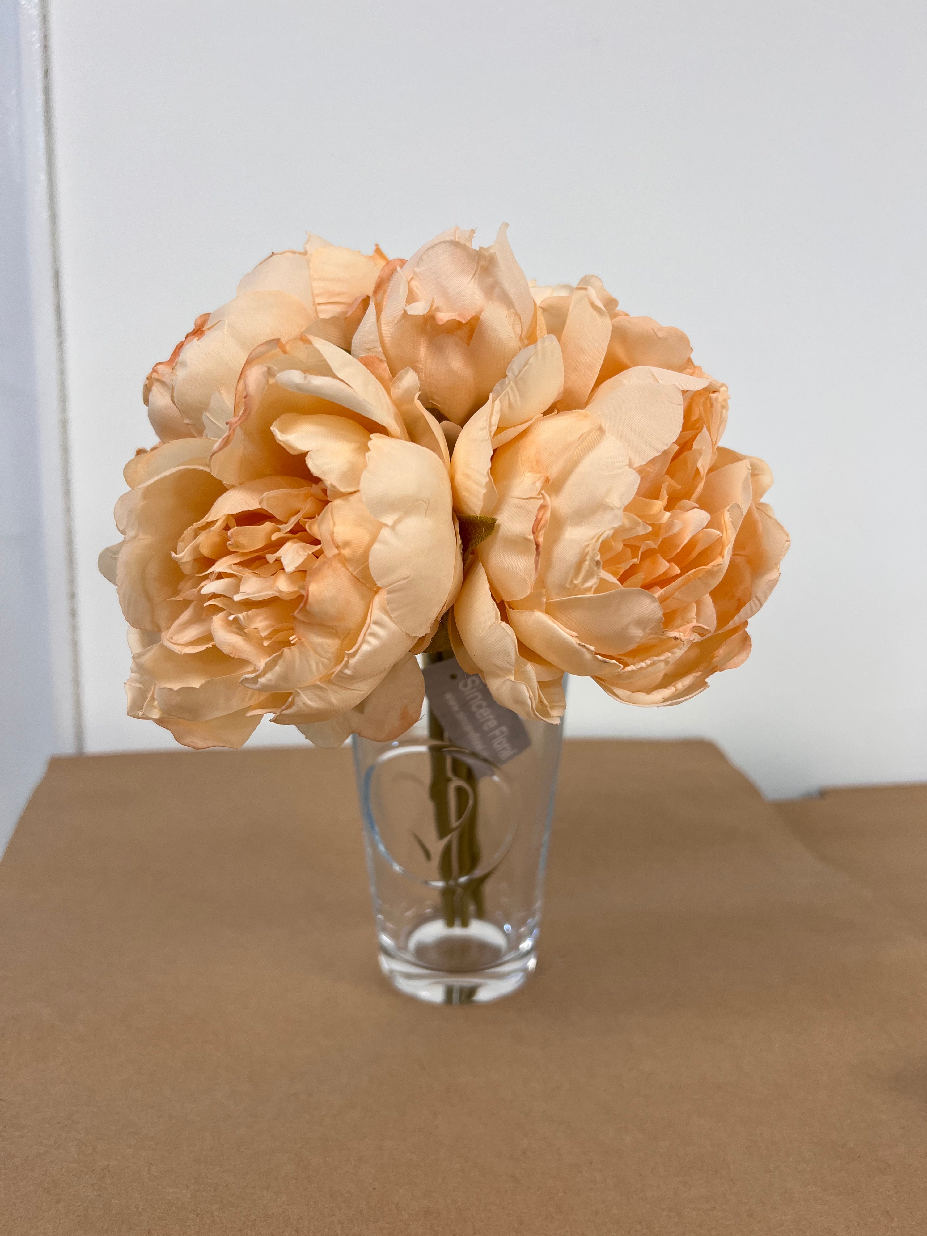 28CM Peaches & Cream Dried Look Peony X 5