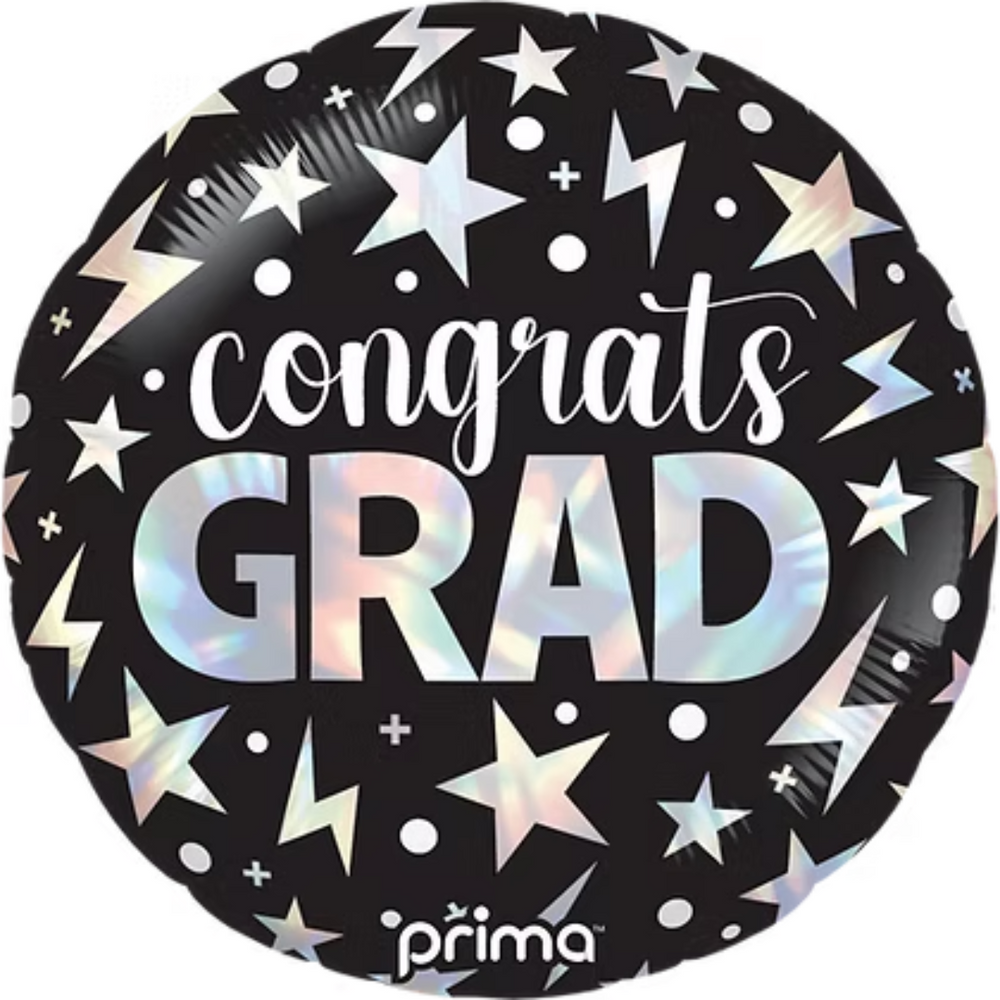 Prima Congrats Grad Holographic Stars & Lightning Bolts Round