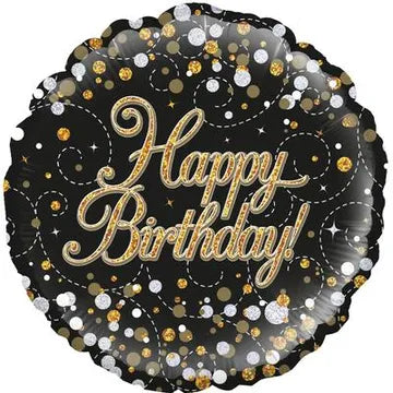 Oaktree Sparkling Black & Gold Fizz Happy Birthday Foil
